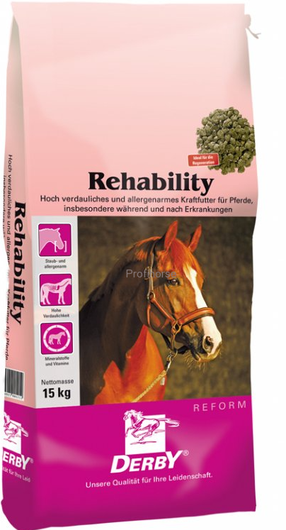 Derby Rehability, 15 kg extrudované krmivo pro koně