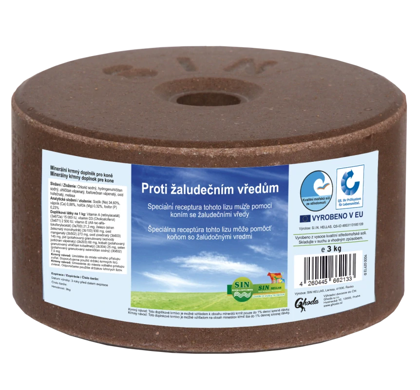 Minerální liz z mořské soli proti žaludečním vředům koní, 3 kg