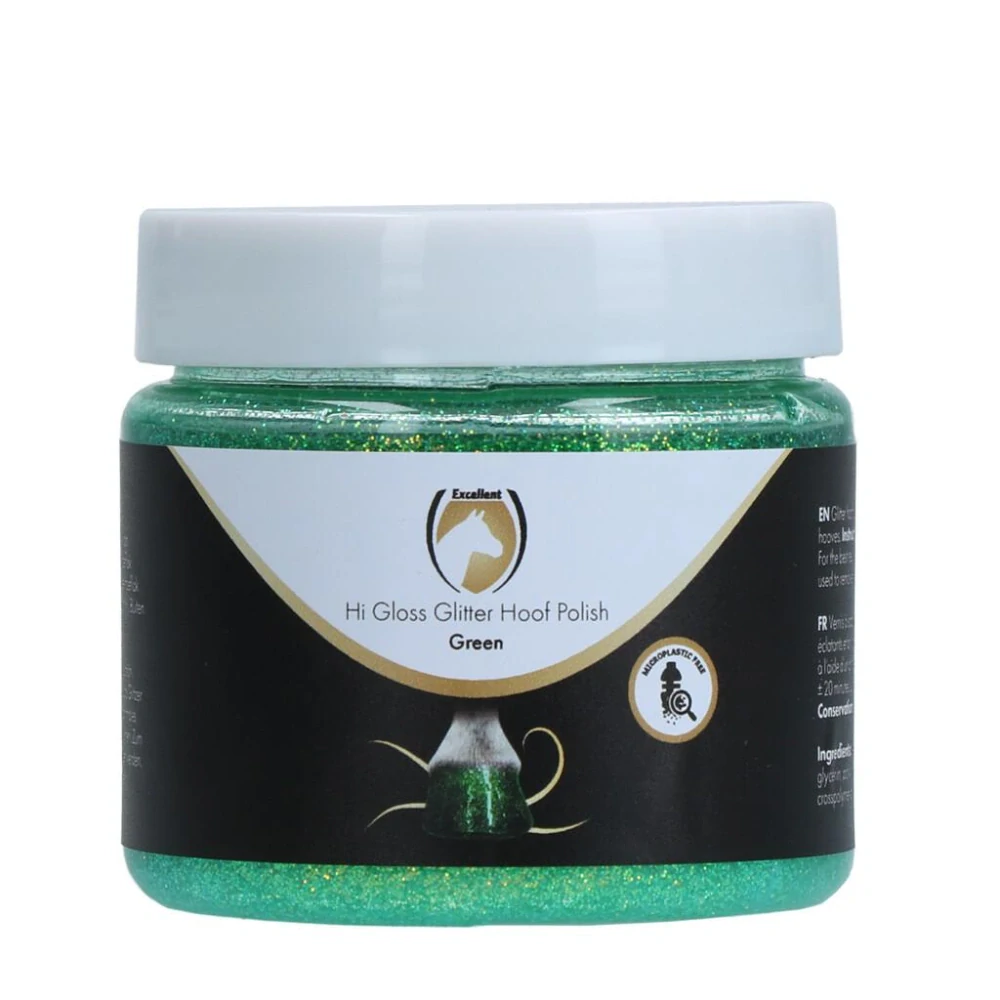 Lesk na kopyta se třpytkami Excellent Horse Hi Gloss, zelený, 150 ml
