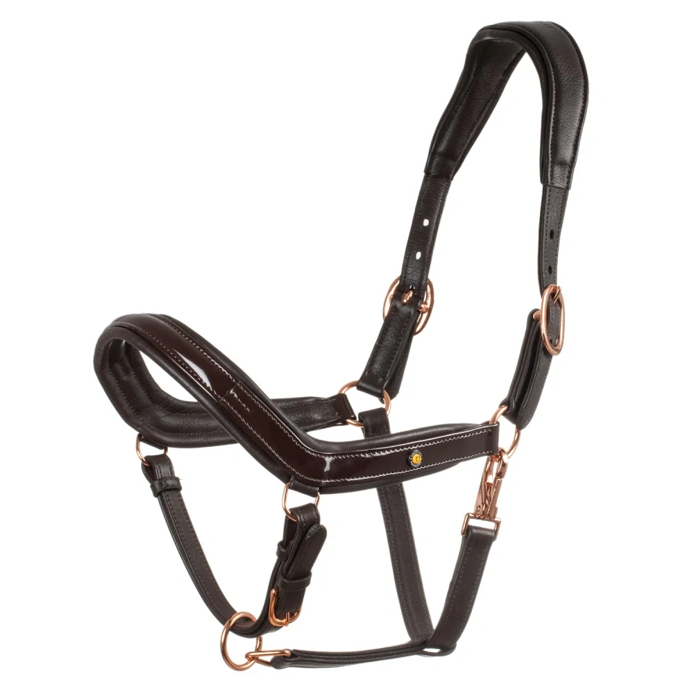Kožená ohlávka Equestro s rose gold kováním