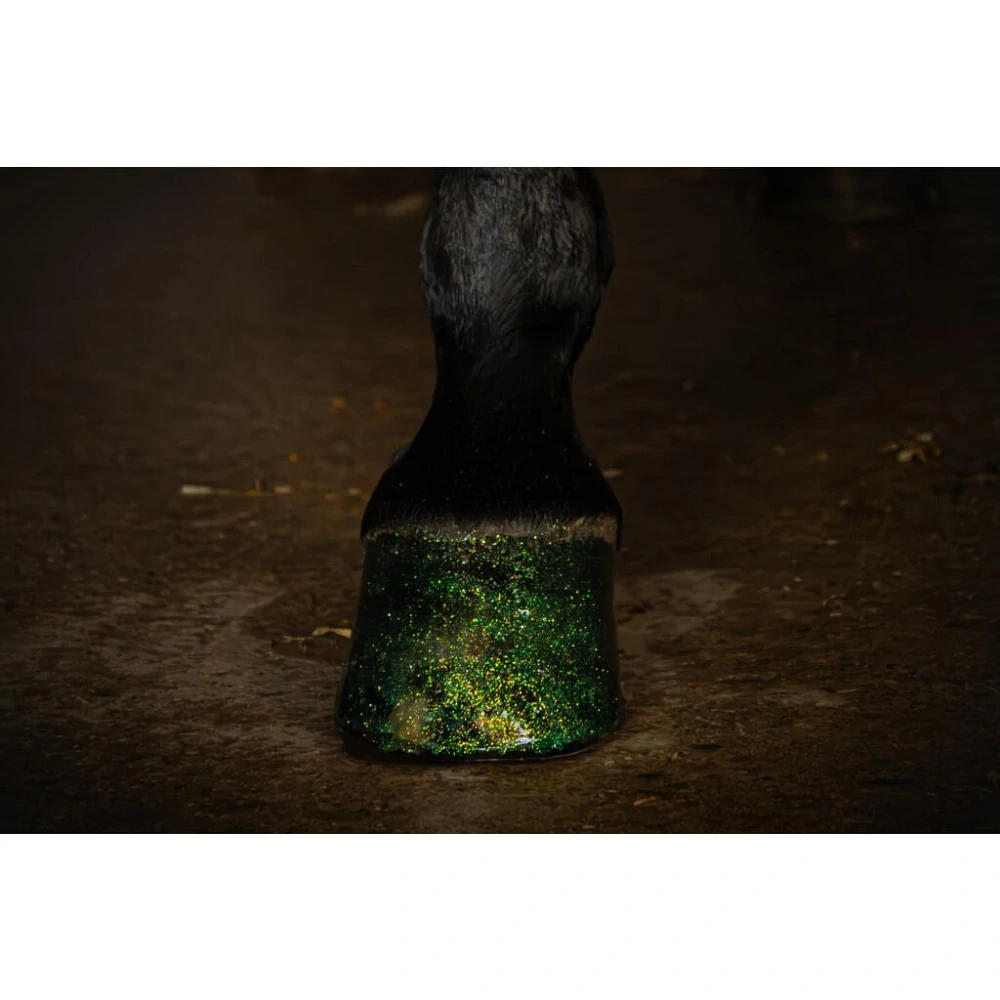 Lesk na kopyta se třpytkami Excellent Horse Hi Gloss, zelený, 150 ml