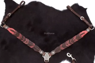 Westernový poprsník s motivem peří, růžová, tmavě hnědá