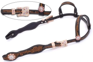 Dvouuchá westernová uzdečka Crystal s kováním z růžového zlata