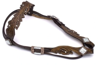 Westernová uzdečka ve vintage stylu s čirými kamínky